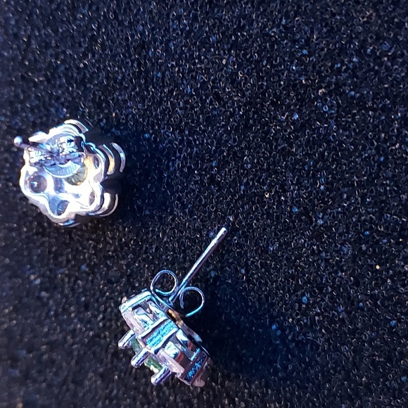 Moissanite Turquoise Flower Stud Earrings #21 - Picture 3 of 4